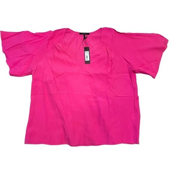 Bobi Black Fuschia V-Neck Flutter Short Sleeve Top Size M NWT - Picture 2 of 5